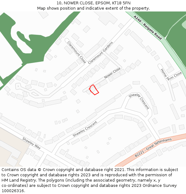 10, NOWER CLOSE, EPSOM, KT18 5FN: Location map and indicative extent of plot