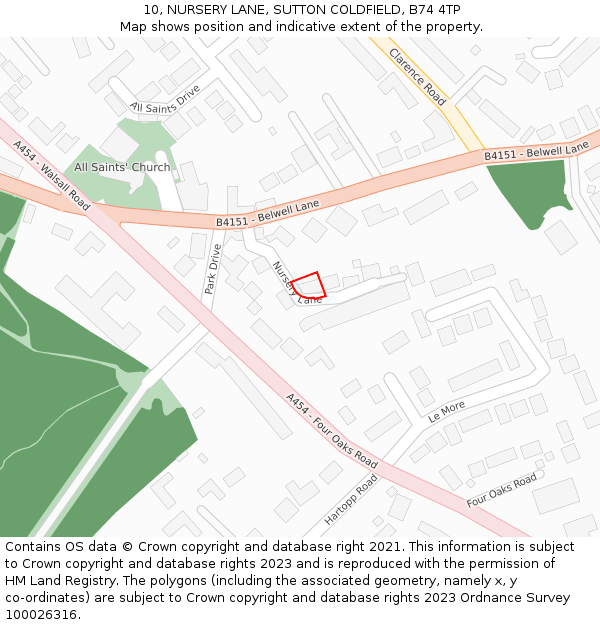 10, NURSERY LANE, SUTTON COLDFIELD, B74 4TP: Location map and indicative extent of plot