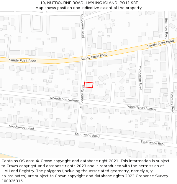 10, NUTBOURNE ROAD, HAYLING ISLAND, PO11 9RT: Location map and indicative extent of plot