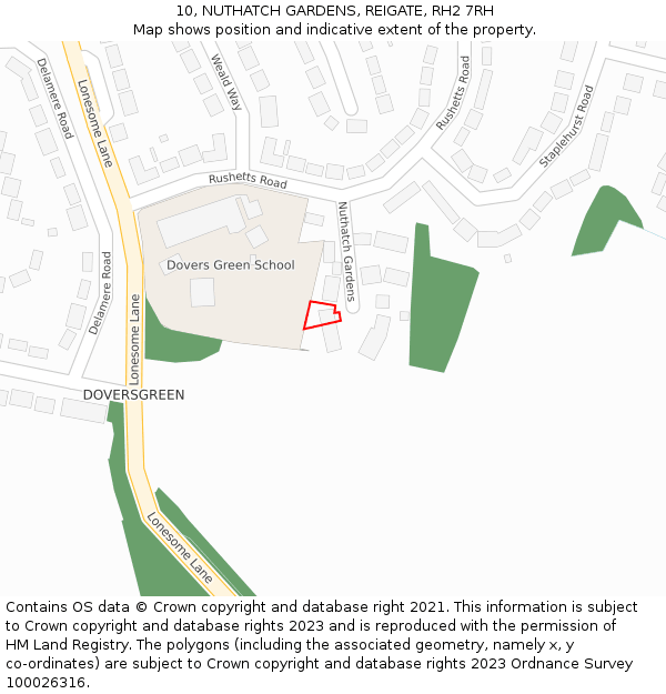 10, NUTHATCH GARDENS, REIGATE, RH2 7RH: Location map and indicative extent of plot