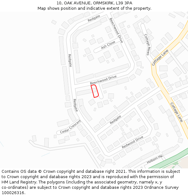 10, OAK AVENUE, ORMSKIRK, L39 3PA: Location map and indicative extent of plot