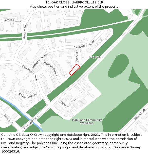 10, OAK CLOSE, LIVERPOOL, L12 0LR: Location map and indicative extent of plot