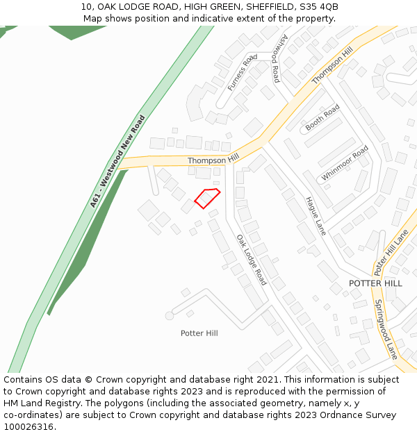 10, OAK LODGE ROAD, HIGH GREEN, SHEFFIELD, S35 4QB: Location map and indicative extent of plot