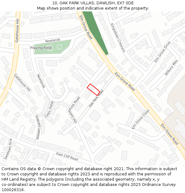 10, OAK PARK VILLAS, DAWLISH, EX7 0DE: Location map and indicative extent of plot