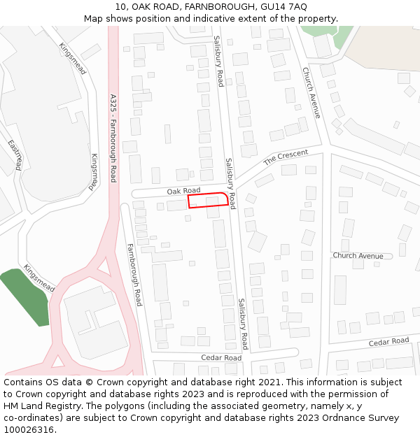 10, OAK ROAD, FARNBOROUGH, GU14 7AQ: Location map and indicative extent of plot