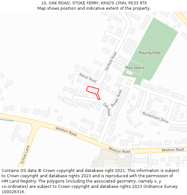 10, OAK ROAD, STOKE FERRY, KING'S LYNN, PE33 9TX: Location map and indicative extent of plot