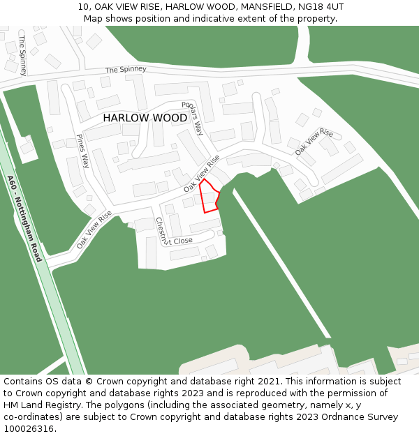 10, OAK VIEW RISE, HARLOW WOOD, MANSFIELD, NG18 4UT: Location map and indicative extent of plot