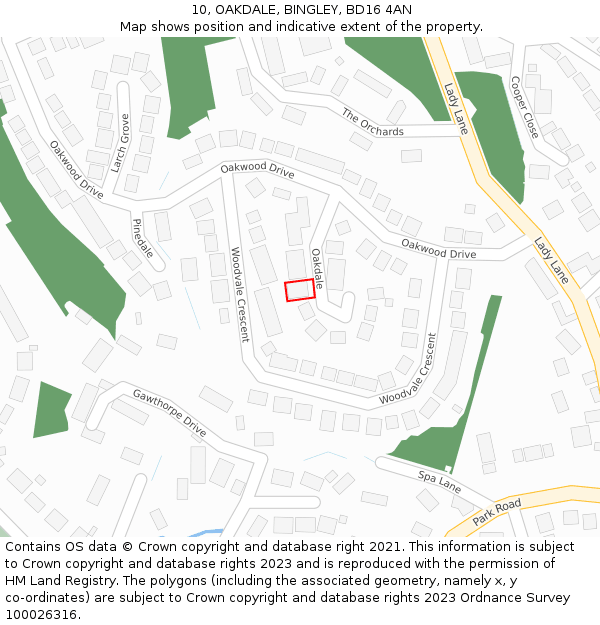 10, OAKDALE, BINGLEY, BD16 4AN: Location map and indicative extent of plot