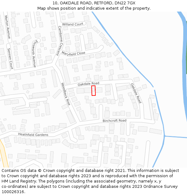 10, OAKDALE ROAD, RETFORD, DN22 7GX: Location map and indicative extent of plot