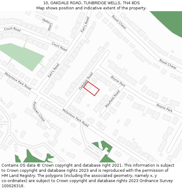 10, OAKDALE ROAD, TUNBRIDGE WELLS, TN4 8DS: Location map and indicative extent of plot