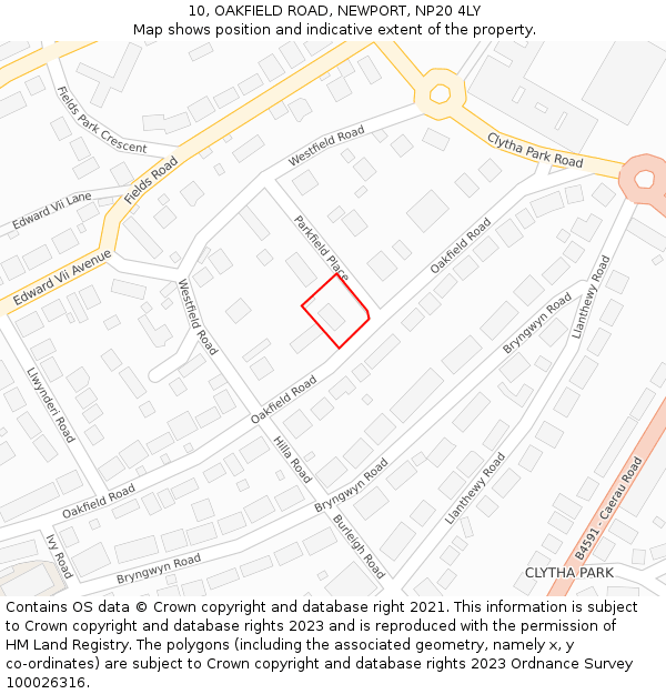 10, OAKFIELD ROAD, NEWPORT, NP20 4LY: Location map and indicative extent of plot