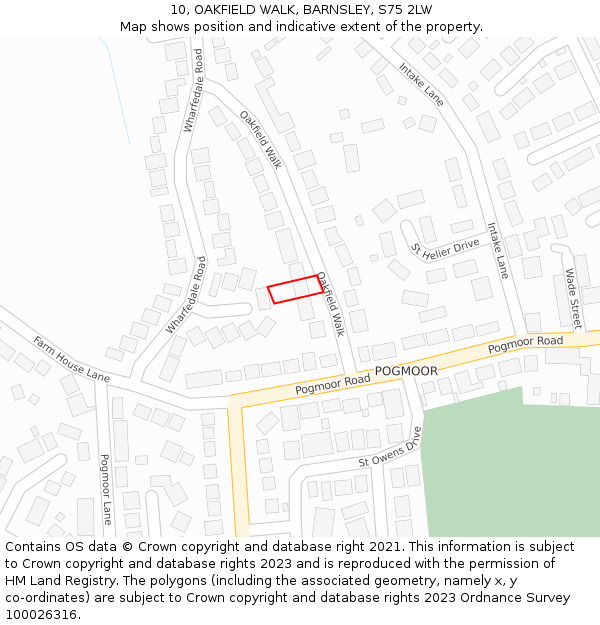 10, OAKFIELD WALK, BARNSLEY, S75 2LW: Location map and indicative extent of plot