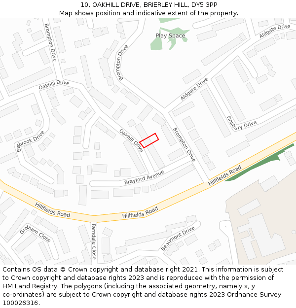 10, OAKHILL DRIVE, BRIERLEY HILL, DY5 3PP: Location map and indicative extent of plot