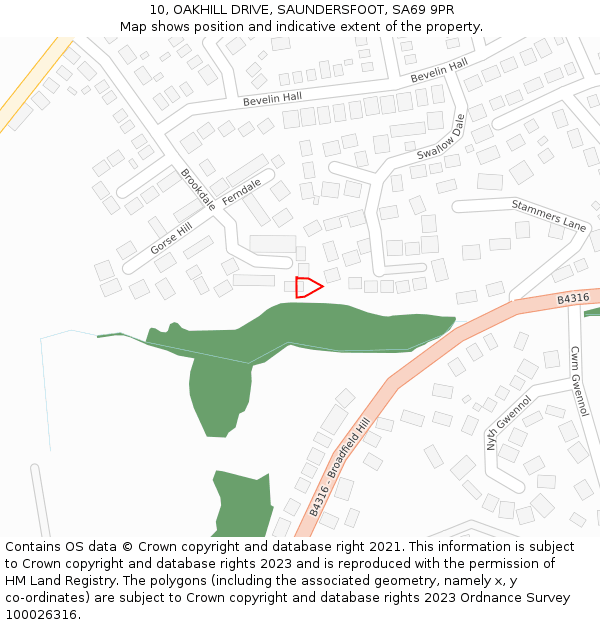 10, OAKHILL DRIVE, SAUNDERSFOOT, SA69 9PR: Location map and indicative extent of plot