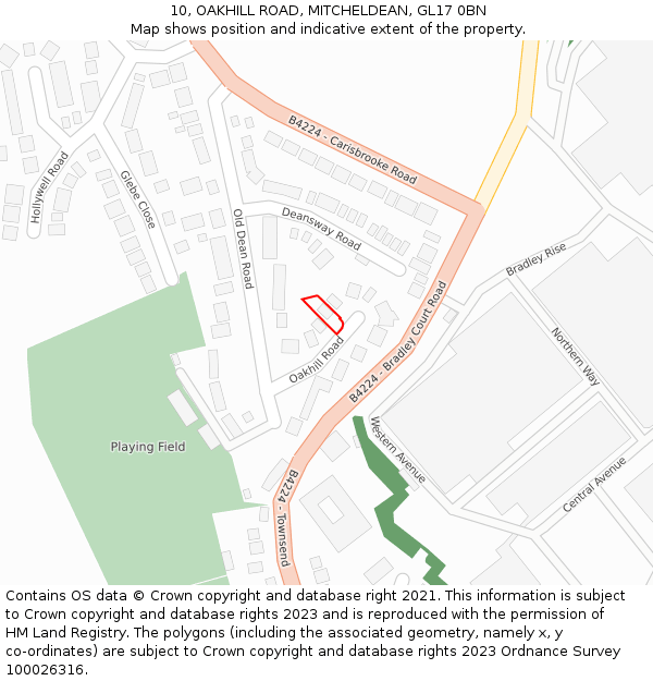 10, OAKHILL ROAD, MITCHELDEAN, GL17 0BN: Location map and indicative extent of plot