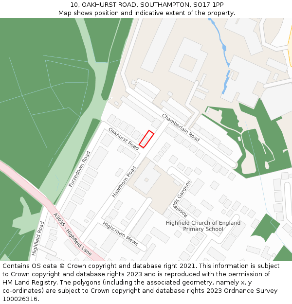 10, OAKHURST ROAD, SOUTHAMPTON, SO17 1PP: Location map and indicative extent of plot