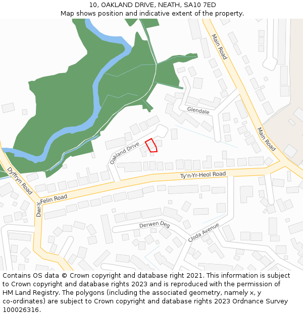 10, OAKLAND DRIVE, NEATH, SA10 7ED: Location map and indicative extent of plot