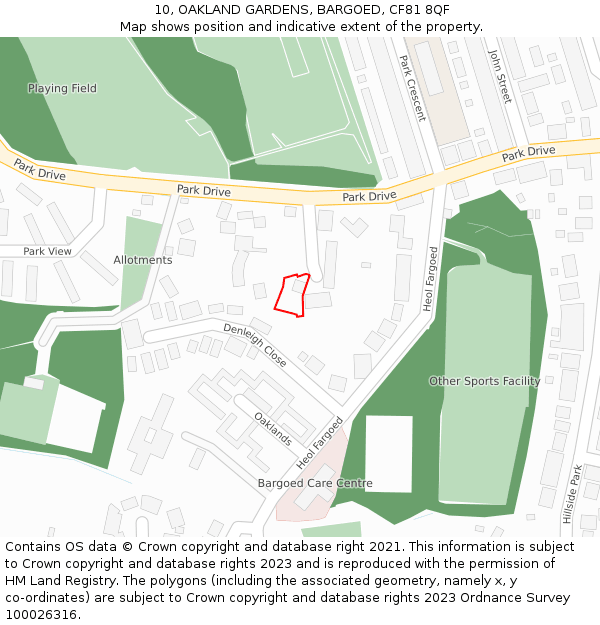 10, OAKLAND GARDENS, BARGOED, CF81 8QF: Location map and indicative extent of plot