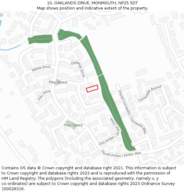 10, OAKLANDS DRIVE, MONMOUTH, NP25 5DT: Location map and indicative extent of plot