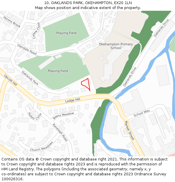 10, OAKLANDS PARK, OKEHAMPTON, EX20 1LN: Location map and indicative extent of plot