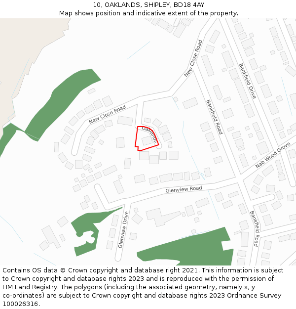 10, OAKLANDS, SHIPLEY, BD18 4AY: Location map and indicative extent of plot