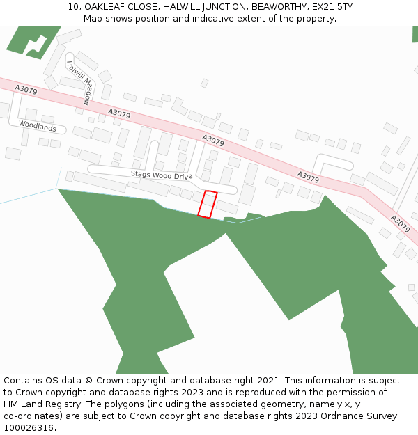 10, OAKLEAF CLOSE, HALWILL JUNCTION, BEAWORTHY, EX21 5TY: Location map and indicative extent of plot