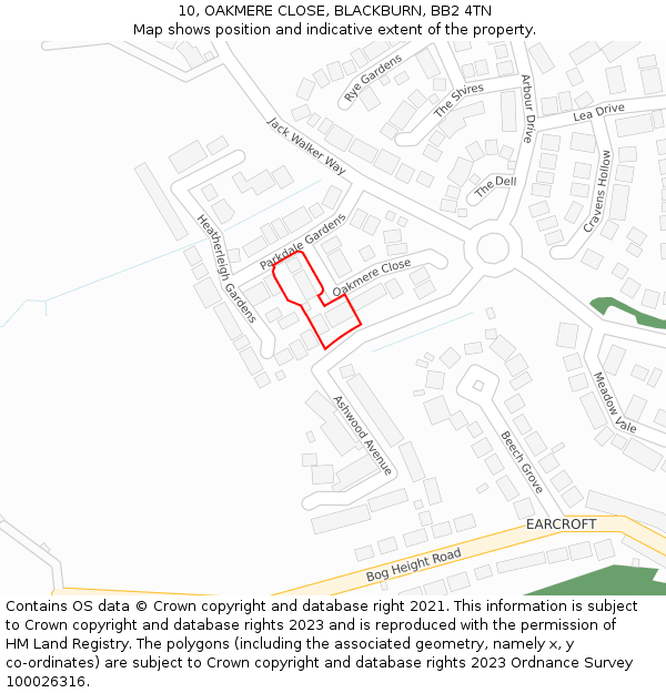 10, OAKMERE CLOSE, BLACKBURN, BB2 4TN: Location map and indicative extent of plot