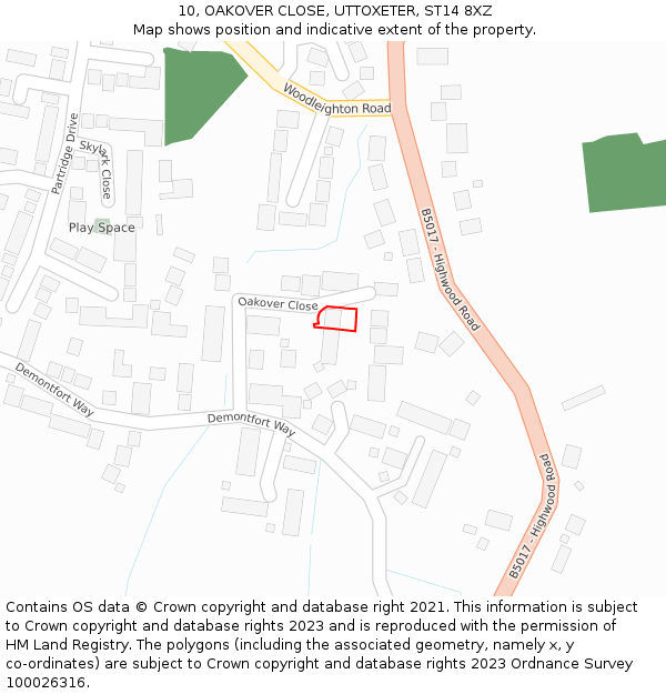 10, OAKOVER CLOSE, UTTOXETER, ST14 8XZ: Location map and indicative extent of plot