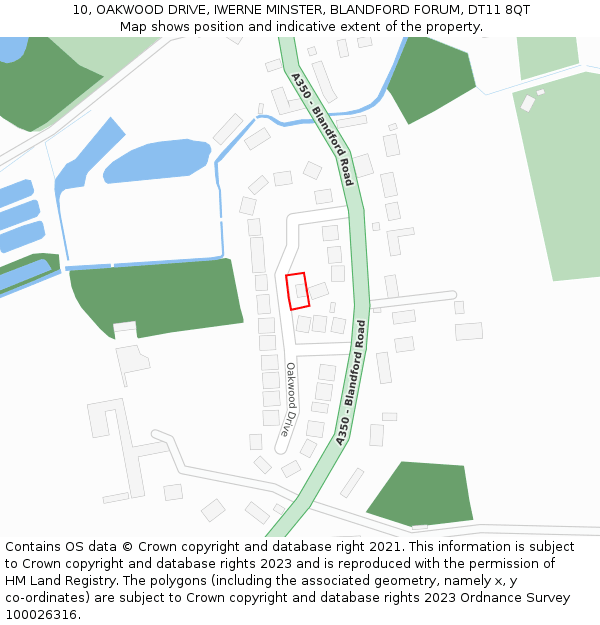 10, OAKWOOD DRIVE, IWERNE MINSTER, BLANDFORD FORUM, DT11 8QT: Location map and indicative extent of plot