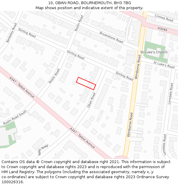 10, OBAN ROAD, BOURNEMOUTH, BH3 7BG: Location map and indicative extent of plot