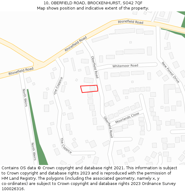 10, OBERFIELD ROAD, BROCKENHURST, SO42 7QF: Location map and indicative extent of plot