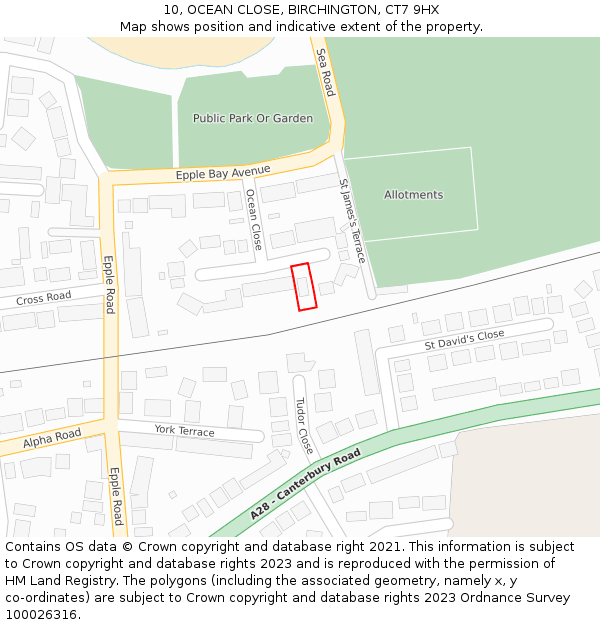 10, OCEAN CLOSE, BIRCHINGTON, CT7 9HX: Location map and indicative extent of plot