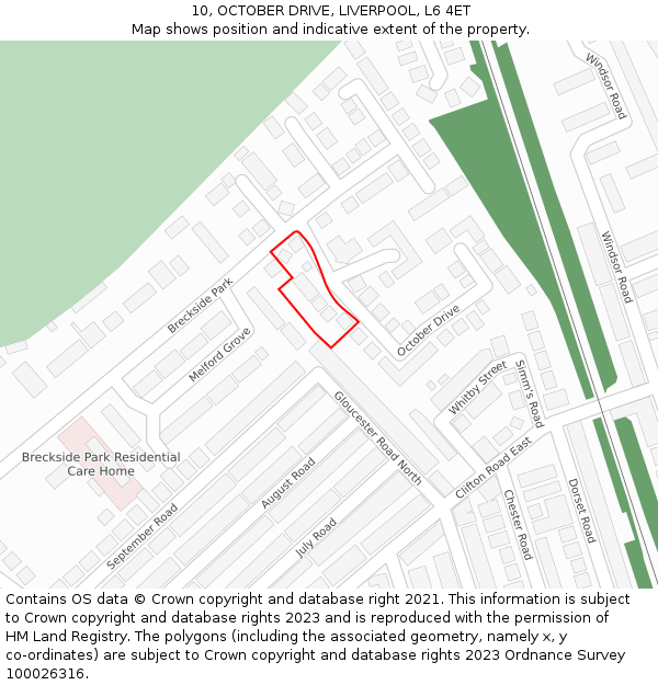 10, OCTOBER DRIVE, LIVERPOOL, L6 4ET: Location map and indicative extent of plot
