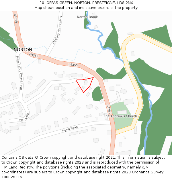 10, OFFAS GREEN, NORTON, PRESTEIGNE, LD8 2NX: Location map and indicative extent of plot