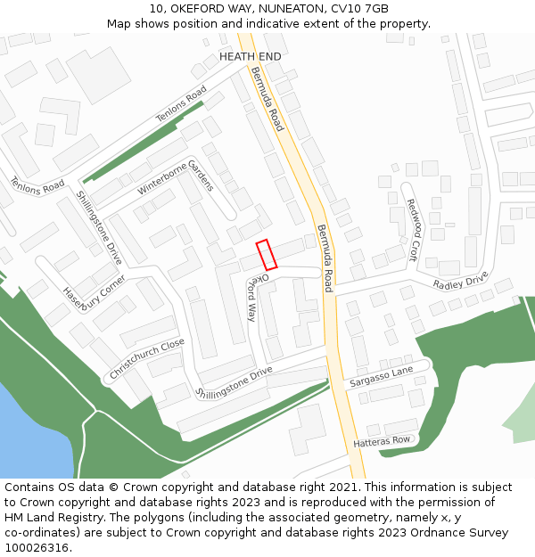 10, OKEFORD WAY, NUNEATON, CV10 7GB: Location map and indicative extent of plot