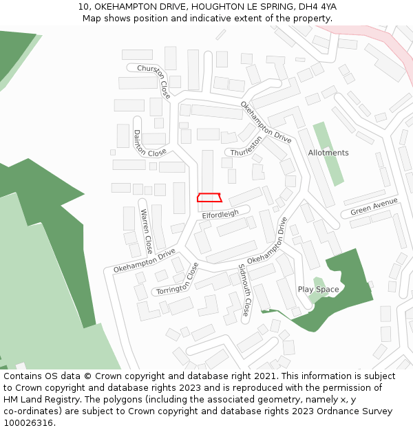 10, OKEHAMPTON DRIVE, HOUGHTON LE SPRING, DH4 4YA: Location map and indicative extent of plot