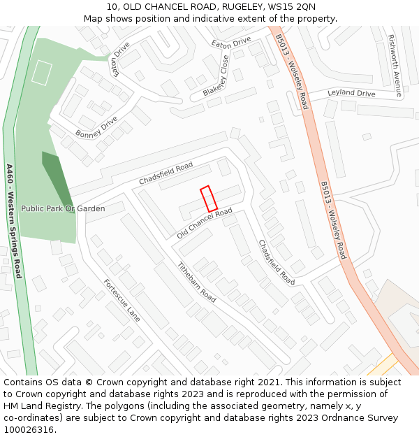 10, OLD CHANCEL ROAD, RUGELEY, WS15 2QN: Location map and indicative extent of plot