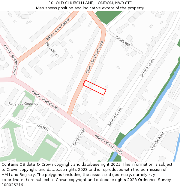 10, OLD CHURCH LANE, LONDON, NW9 8TD: Location map and indicative extent of plot