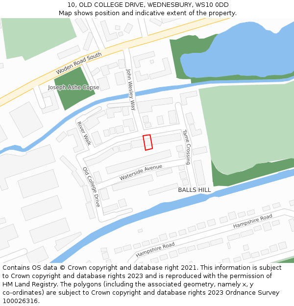 10, OLD COLLEGE DRIVE, WEDNESBURY, WS10 0DD: Location map and indicative extent of plot
