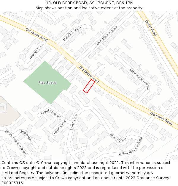 10, OLD DERBY ROAD, ASHBOURNE, DE6 1BN: Location map and indicative extent of plot