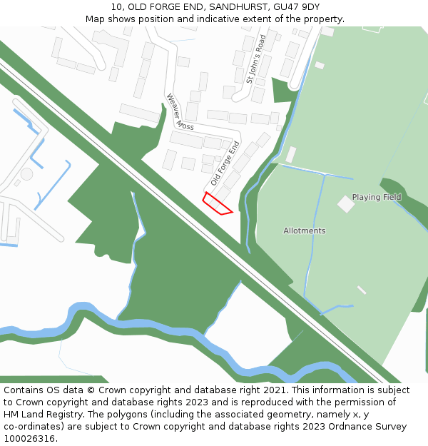 10, OLD FORGE END, SANDHURST, GU47 9DY: Location map and indicative extent of plot