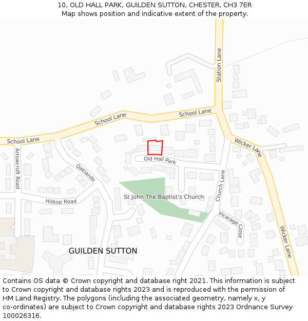 10, OLD HALL PARK, GUILDEN SUTTON, CHESTER, CH3 7ER: Location map and indicative extent of plot