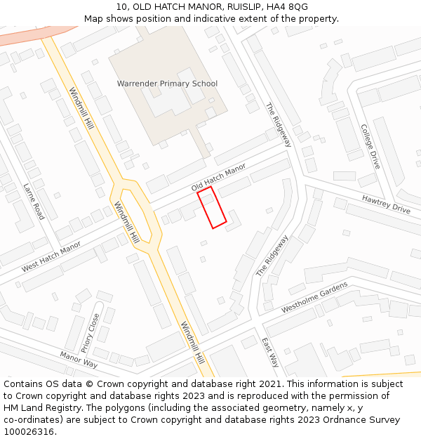 10, OLD HATCH MANOR, RUISLIP, HA4 8QG: Location map and indicative extent of plot