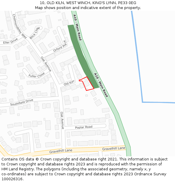 10, OLD KILN, WEST WINCH, KING'S LYNN, PE33 0EG: Location map and indicative extent of plot