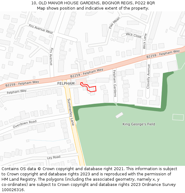 10, OLD MANOR HOUSE GARDENS, BOGNOR REGIS, PO22 8QR: Location map and indicative extent of plot