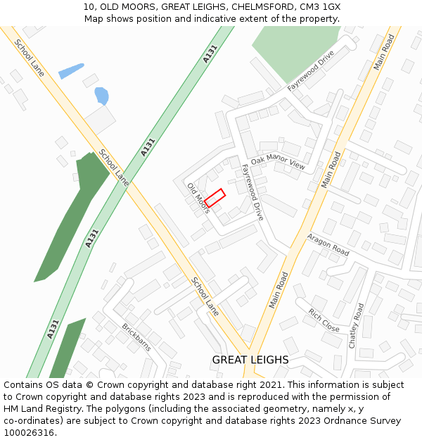 10, OLD MOORS, GREAT LEIGHS, CHELMSFORD, CM3 1GX: Location map and indicative extent of plot