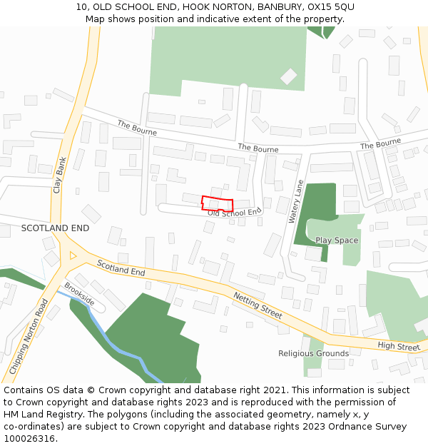 10, OLD SCHOOL END, HOOK NORTON, BANBURY, OX15 5QU: Location map and indicative extent of plot