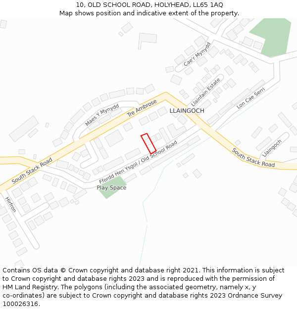 10, OLD SCHOOL ROAD, HOLYHEAD, LL65 1AQ: Location map and indicative extent of plot