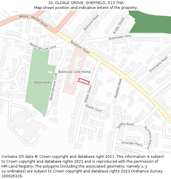 10, OLDALE GROVE, SHEFFIELD, S13 7NA: Location map and indicative extent of plot