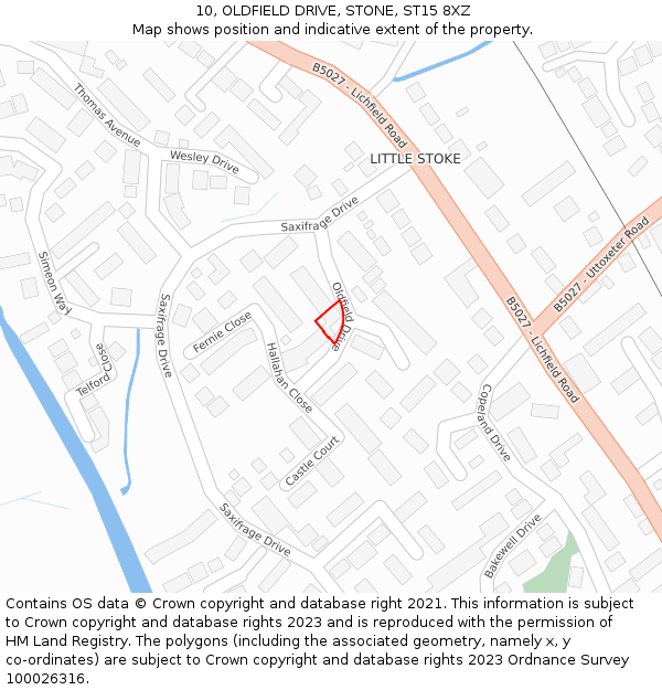 10, OLDFIELD DRIVE, STONE, ST15 8XZ: Location map and indicative extent of plot